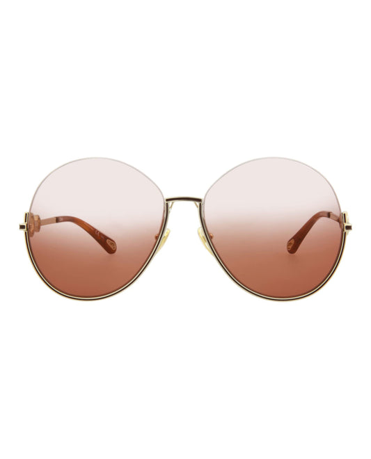 Chloé Round/Oval Sunglasses Gold Gold Orange Luxury Eyewear Made In Italy Metal Frame Designer Fashion for Everyday Luxury