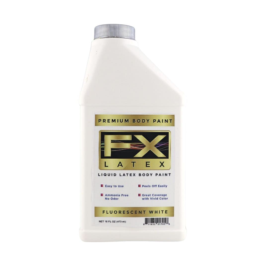 Liquid Latex - Face and Body Paint, Ammonia Free, Easy On and Off, Cosplay Makeup, Create Professional Monster, Zombie Arts 16 Oz (Fluorescent White)