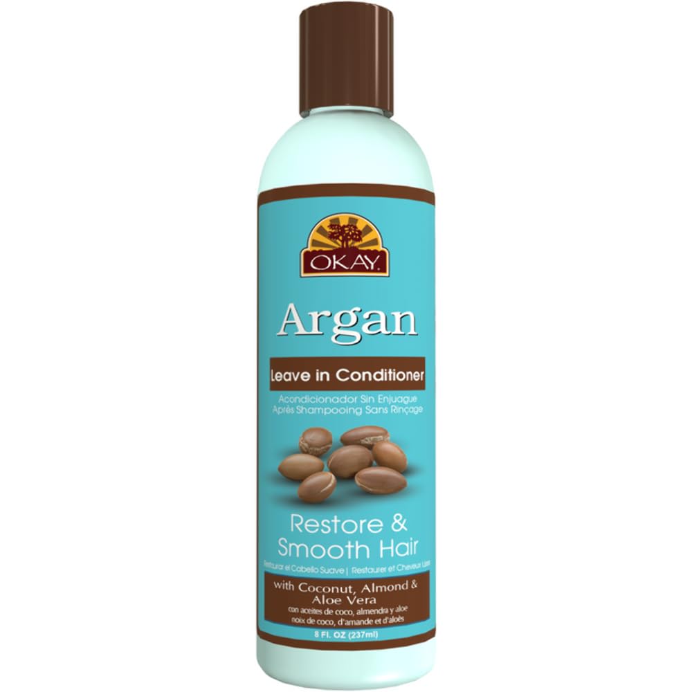 OKAY | Argan Leave In Conditioner | For All Hair Types & Textures | Restore, Hydrate & Smooth Hair | With Coconut, Almond, & Aloe Vera | Free