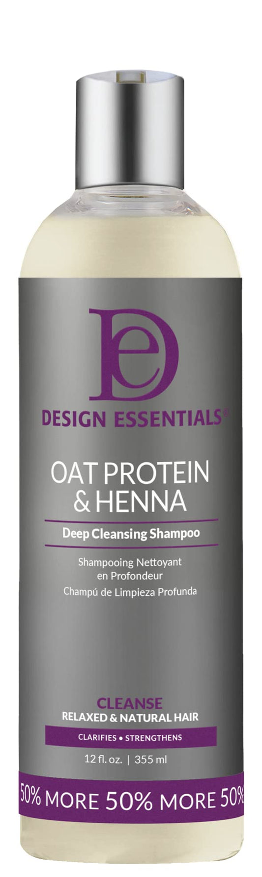 Design Essentials Oat Protein & Henna Deep Cleansing Shampoo for Relaxed & Natural Hair, Clarifies, Strengthens, & Volumizes Hair - Sulfate-Free, 12