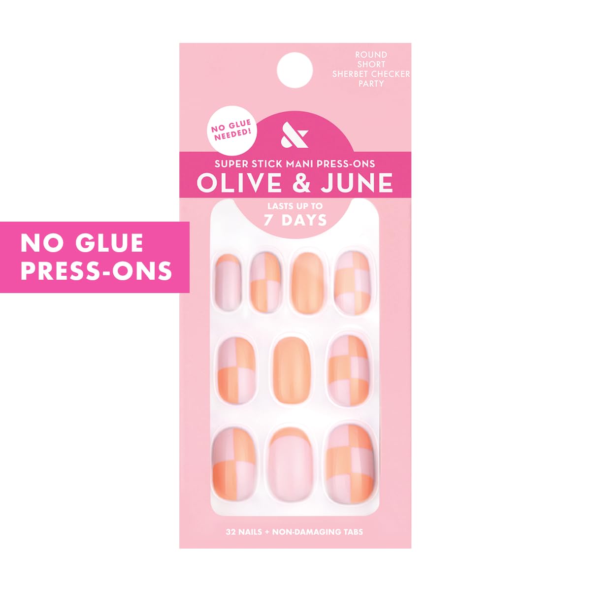 Olive & June Classic Super Stick Mani Summer Press On Nails | No Glue Needed | 32 Tab Nails 16 Sizes | Non-Toxic Tabs Easy On-Off Non-Damaging | 7-Day Beauty & Personal Care Olive & June