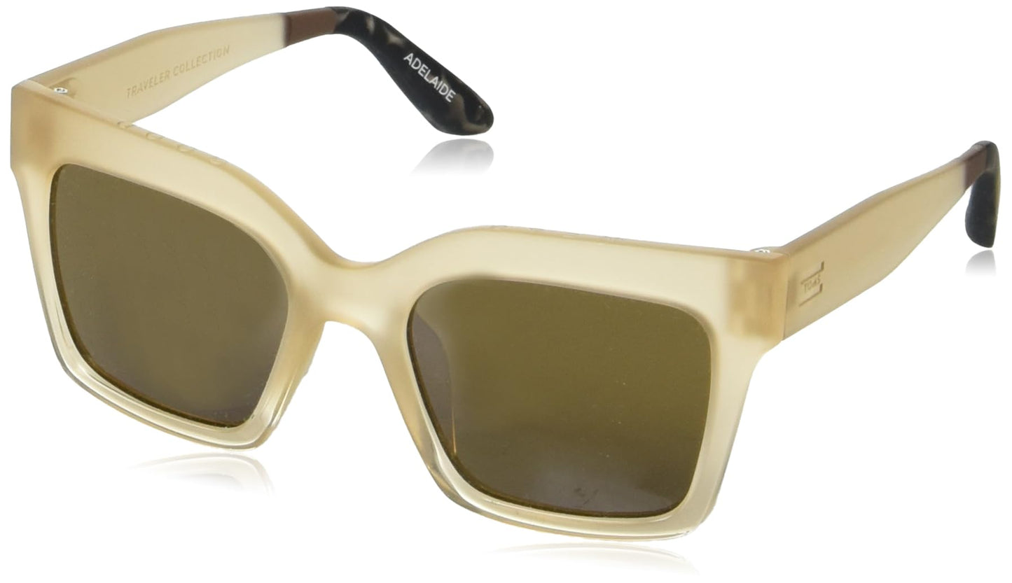 TOMS Adelaide Women’s Sunglasses - Traveler Retro Square Frame Shades - UV Protection Glasses w/Case - SOLAFLEX material