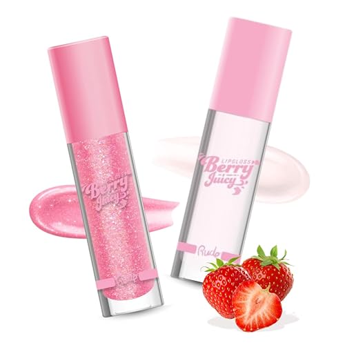 RUDE Cosmetics Berry Juicy Lip Gloss Duo, High Shine Lip Glosses Set, Moisturizing & Hydrating Lipgloss, Ideal for Day & Night Makeup Looks, Pure &