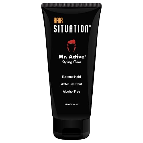 Hair Situation Mr. Active Hair Gel - Strong Hold Hair Styling Glue for Men, Maximum Grip, Anti-Frizz, Humidity Shield, Non-Flaking, Alcohol-Free, Adds