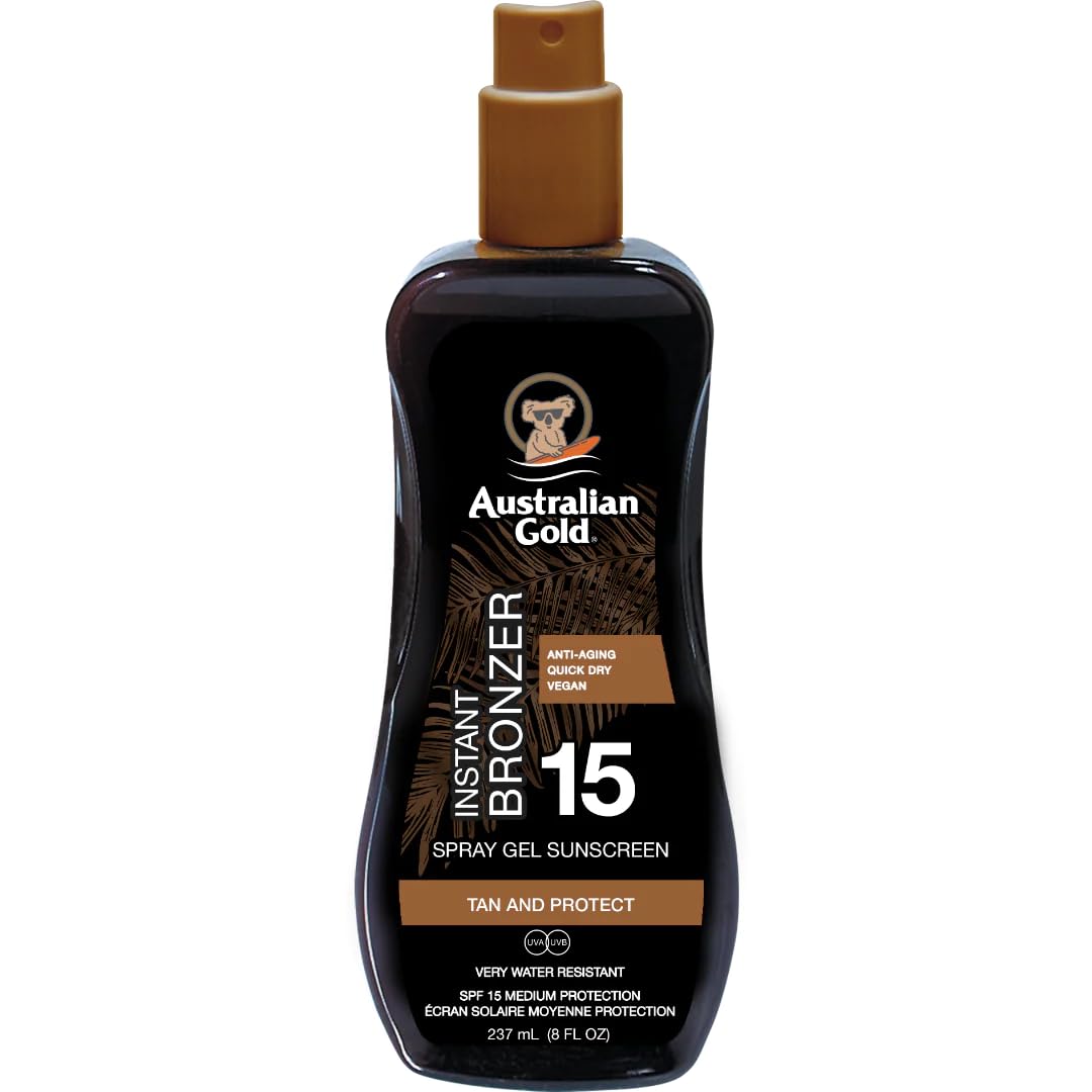 Australian Gold Spray Gel Sunscreen with Instant Bronzer SPF 15, 8 Ounce | Moisturize & Hydrate Skin | Broad Spectrum | Water Resistant