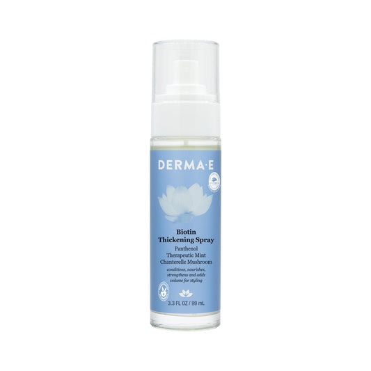 Derma E Biotin Thickening Spray - Volumizing Protein-Enriched Texturizer for Fine Hair with Panthenol, Therapeutic Mint and Chanterelle Mushroom, 3.3