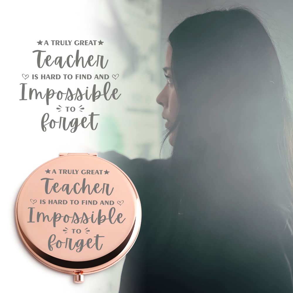 Teacher Gifts for Women Rose Gold Travel Cosmetic Compact Mirror Inspirational Gifts for Teacher Teacher Assistant for Teachers Day Birthday Christmas