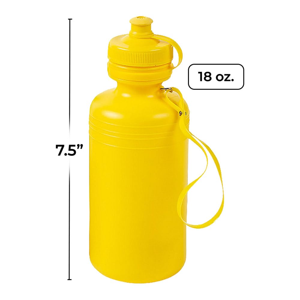 Fun Express Kids Water Bottles Bulk 12 Pack - Plastic 18 oz Leak Proof Squeeze Bottles with Pop Top Lids & Straps | Perfect for School, Sports Teams
