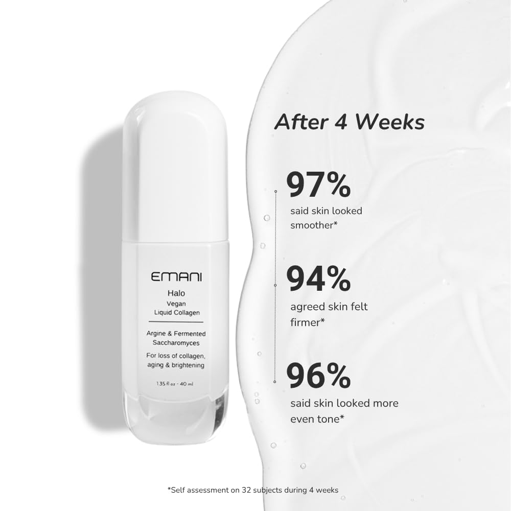 Emani Halo Vegan Collagen Serum for Face, Anti Aging Peptide Serum with Collagen Boost, Ideal for Fine Lines, Wrinkles, and Rough Texture, 1.18 fl oz