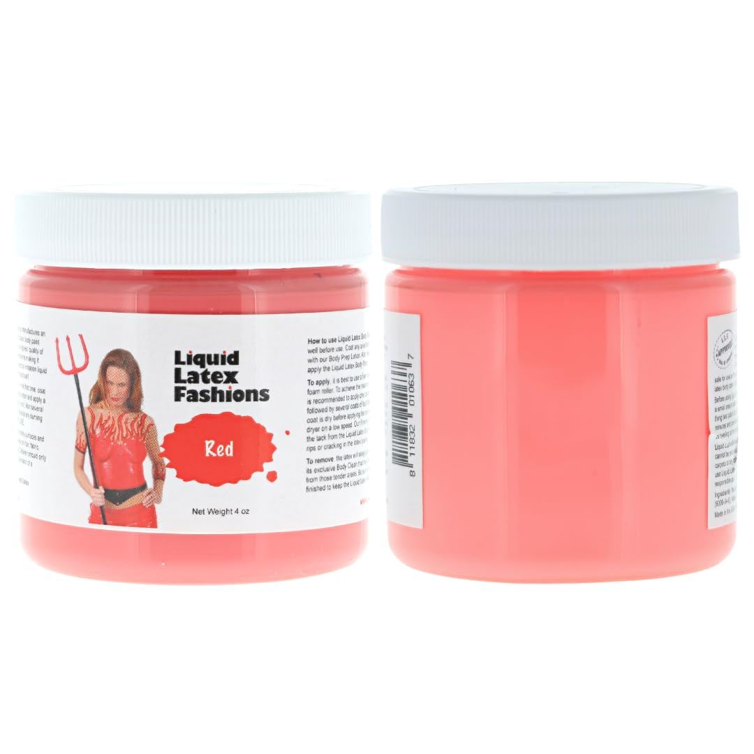 Red 4 Oz - Liquid Latex Body Paint, Ammonia Free No Odor, Easy On and Off, Cosplay Makeup, Creates Professional Monster, Zombie Arts, Devil Make Up