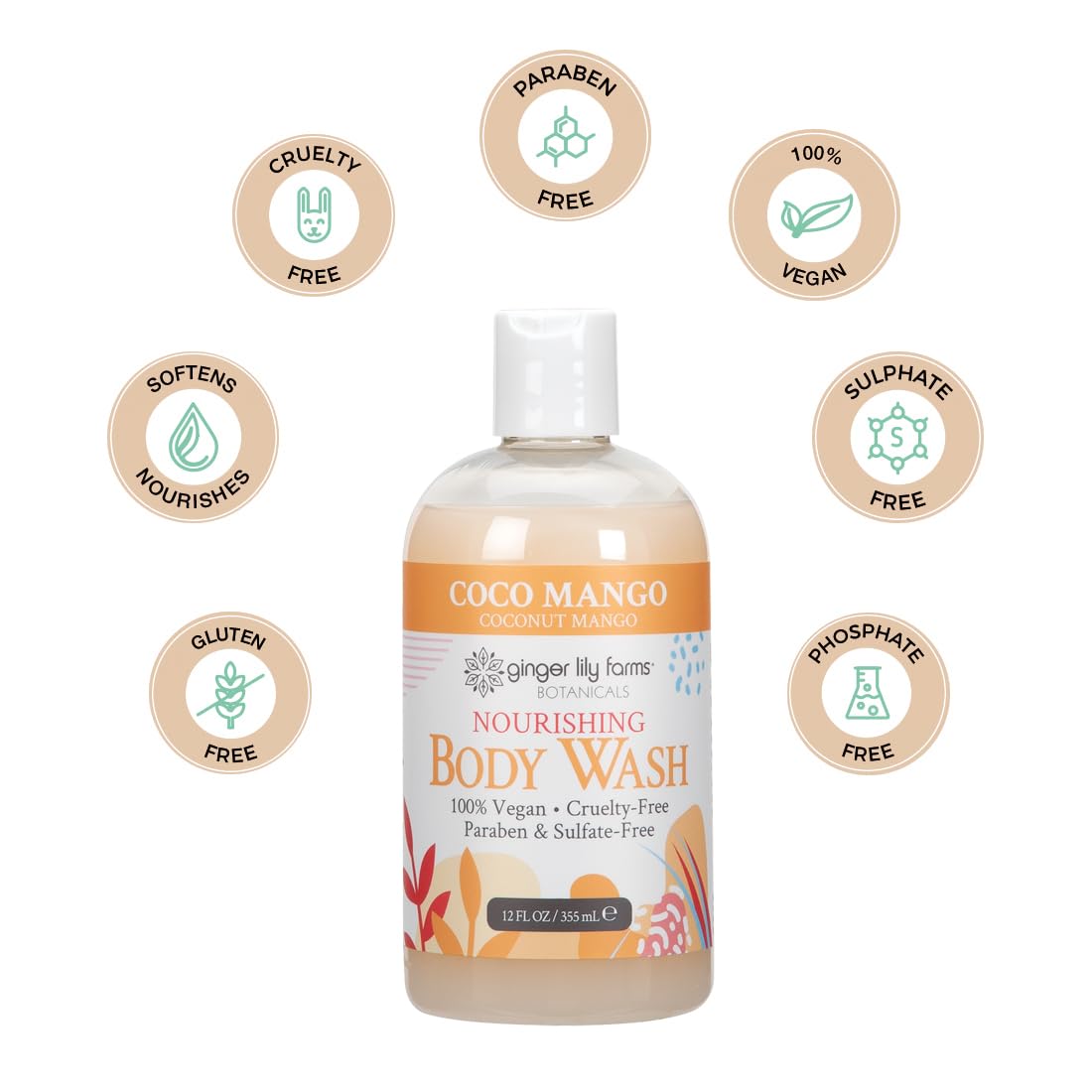 Ginger Lily Farms Botanicals Nourishing Body Wash, Coco Mango, 100% Vegan & Cruelty-Free, Coconut Mango Scent, 12 Fl Oz (Pack of 6) Beauty & Personal Care Ginger Lily Farms