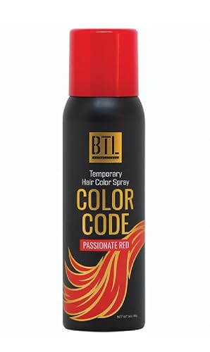 BTL Color Code Temporary Hair Color Spray-On! Vibrant & Easy to Wash | Fast Drying (3oz/80g) (Passionate Red, 3oz/80g)