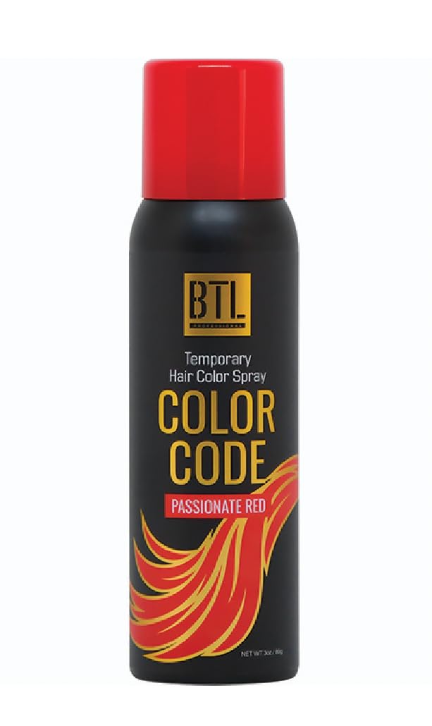 BTL Color Code Temporary Hair Color Spray-On! Vibrant & Easy to Wash | Fast Drying (3oz/80g) (Passionate Red, 3oz/80g)