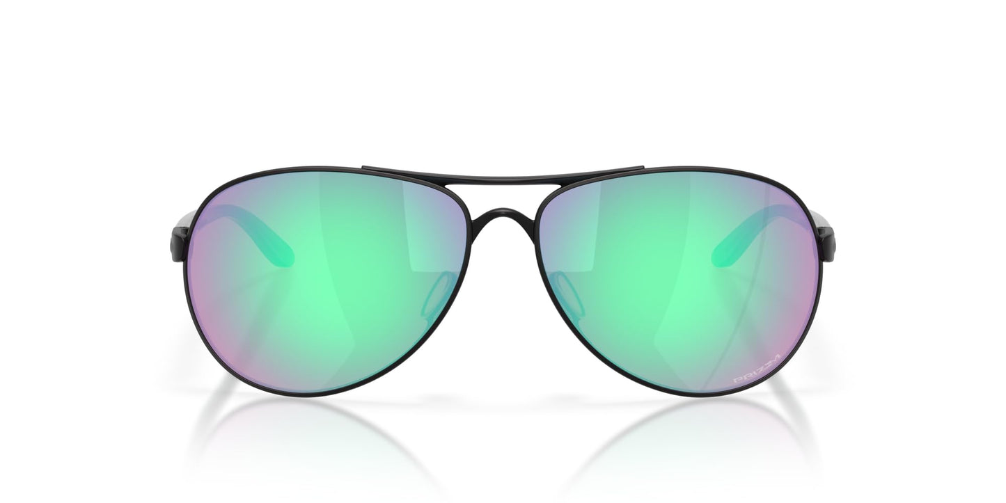 Oakley Women's OO4079 Feedback Polarized Aviator Sunglasses, Satin Black/Prizm Golf, 59 mm