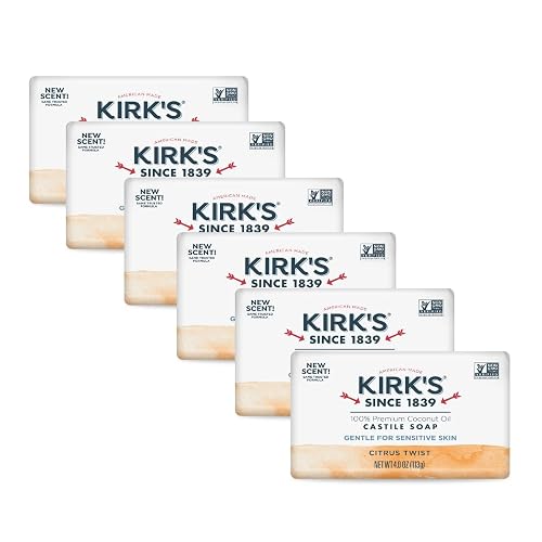 Kirk's Castile Bar Soap, Citrus Twist - Clinically Tested, Safe for Sensitive Skin with Coconut Oil, Vegan and Non-GMO - 4 oz Bars, 6 Pack