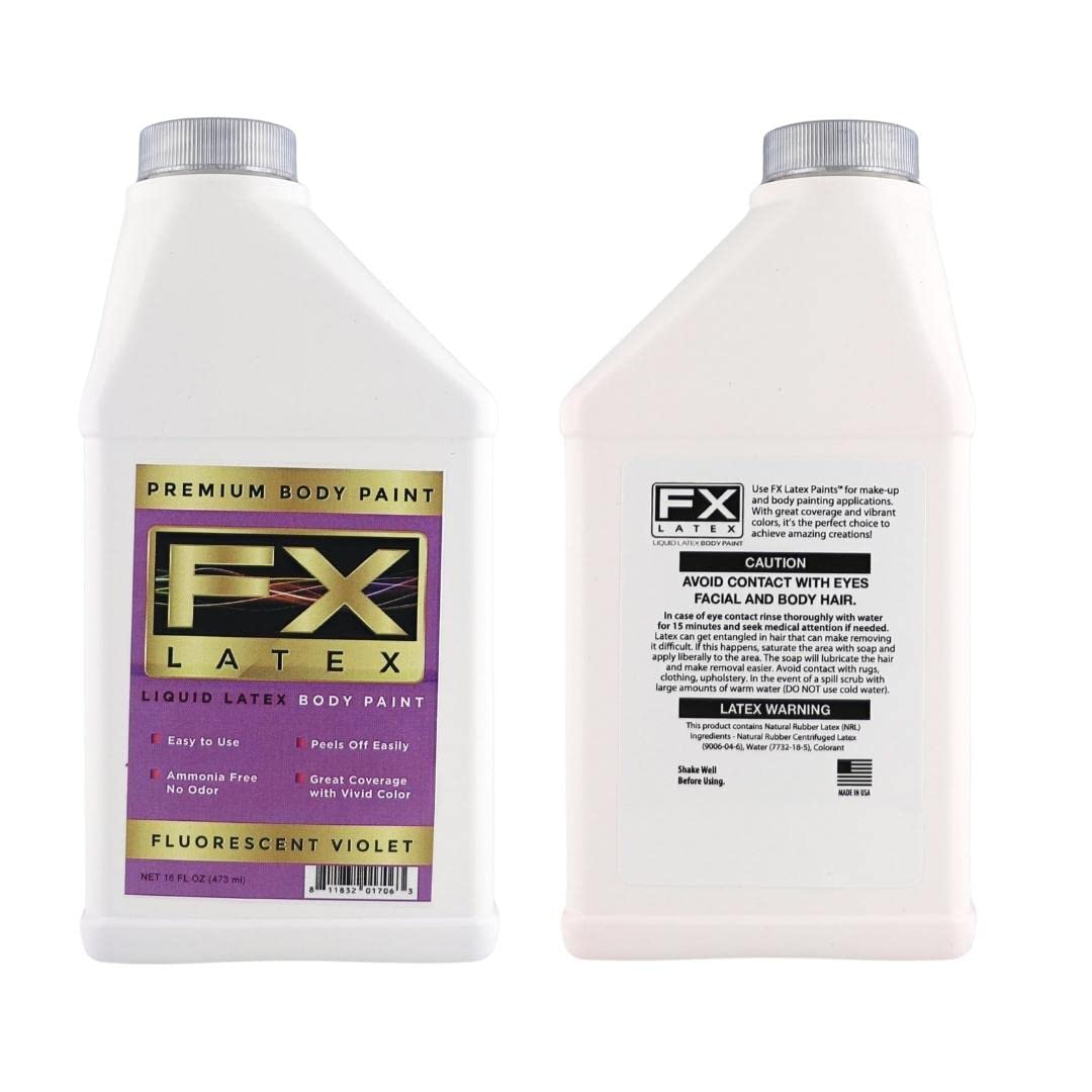Liquid Latex Fashions- Ammonia Free Natural Face paint for Kids and Adults, Ideal for Art, School Plays, Cosplays and Concerts, Fluorescent Violet- 16