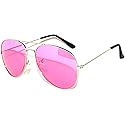 Classic Aviator Style Sunglasses Pink Gradient Lens Metal Silver Frame Ladies