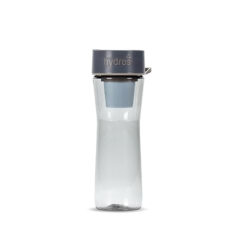 Hydros Water Filter Bottle, 20 Oz, Patented Fast Flo Tech, Dishwasher Safe, 20 Second Quick Fill, Leak Proof, BPA Free, Grey