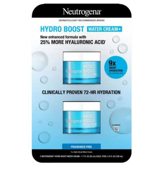 Neutrogena Hydro Boost Water Cream Moisturizer, Enhanced Formula with 25% More Hyaluronic Acid, Fragrance-Free, Clinically Proven 72-Hour Hydration