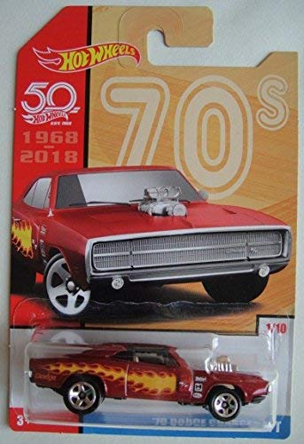 Hot Wheels 70s, RED with FLAME '70 DODGE CHARGER R/T 50TH ANNIVERSARY 1/10