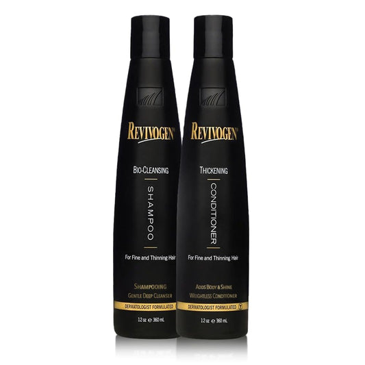 Revivogen MD Bio Cleansing Shampoo & Thickening Conditioner Duo Set for fine, thinning hair create volume, cleanse DHT, nourish scalp for healthier