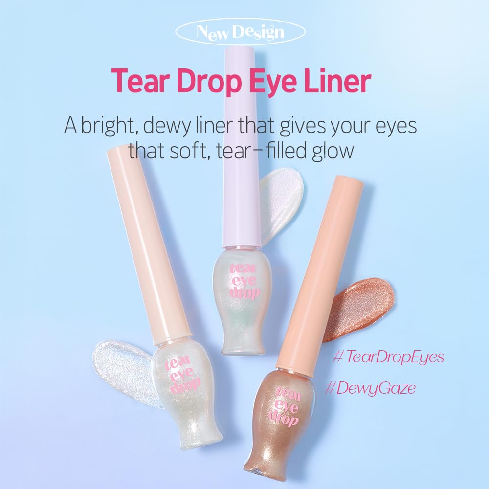 ETUDE Tear Drop Eyeliner, Crystal & Opal Glitter, Smudge-Proof Sparkle, Long-Lasting Formula, All Skin Tone Friendly, Korean Makeup, Beauty, Pure…