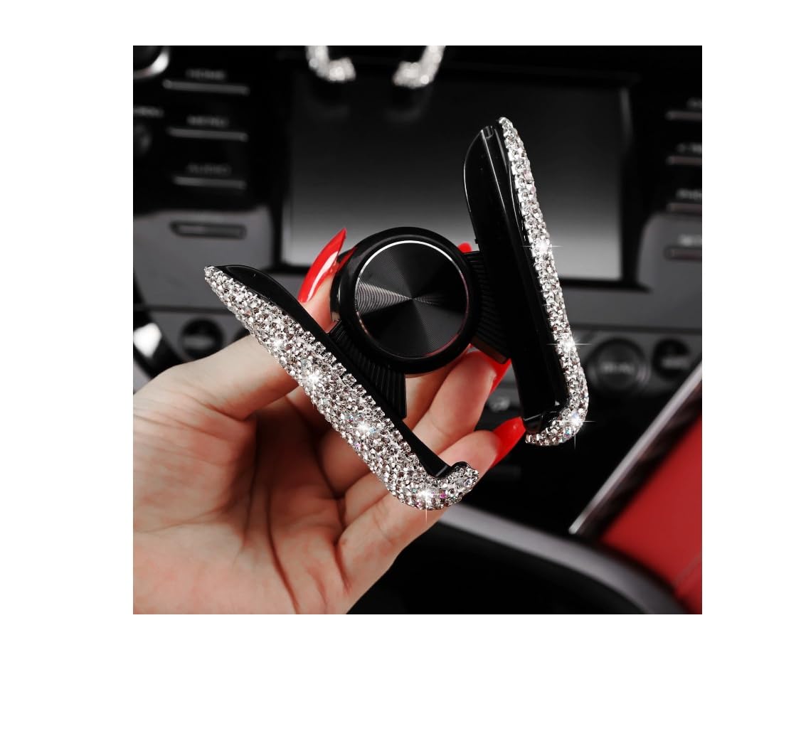 Bling Car Phone Holder Mini Car Dash Air Vent Automatic Phone Mount Universal 360°Adjustable Crystal Auto Car Stand Car Accessories for Women…