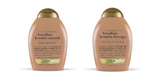 OGX Ever-straightening + Brazillian Keratin Therapy Shampoo and Conditioner 13 Oz, 2 Bottle Set