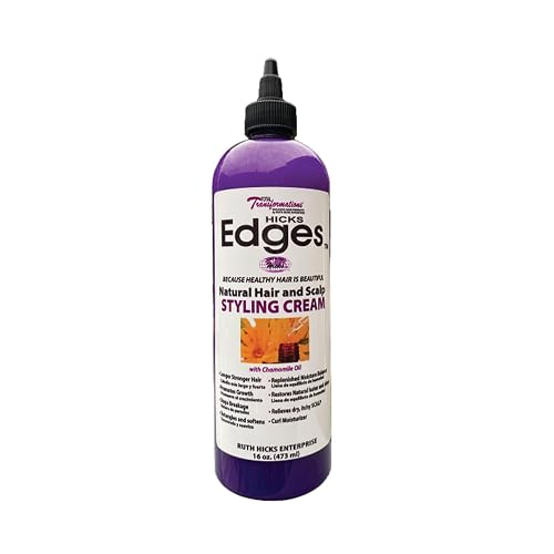 HICKS Edges Natural Hair and Scalp Styling Cream with Chamomile Oil - 16 oz, Purple w/white label, 1, 16.0 Ounce