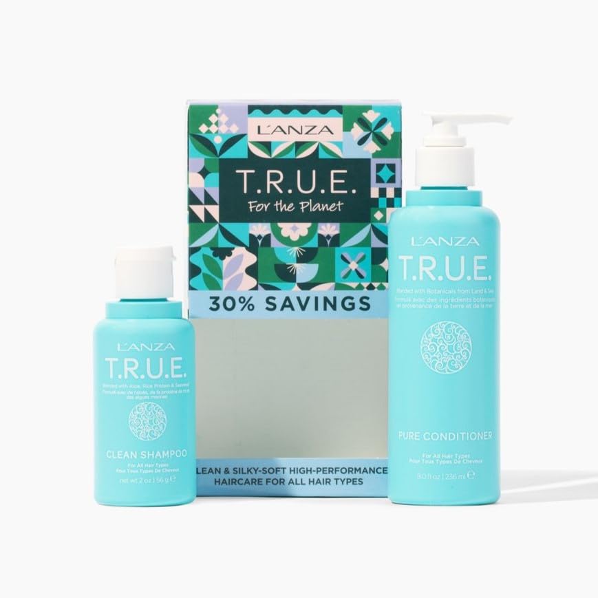 L'ANZA T.R.U.E. Duo Hair Kit, Clean Shampoo & Pure Conditioner, Anti Frizz, Fragrance & Paraben Free, Vegan & Cruelty Free Shampoo and Conditioner