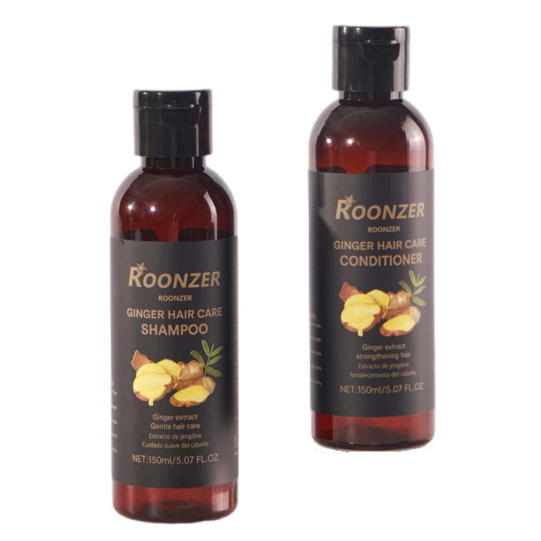 ROONZER Ginger Shampoo & Conditioner Set | Deep Cleanser + Intense Hydration | Strengthening & Frizz-Free Formula for All Hair Types 150ml 2pcs