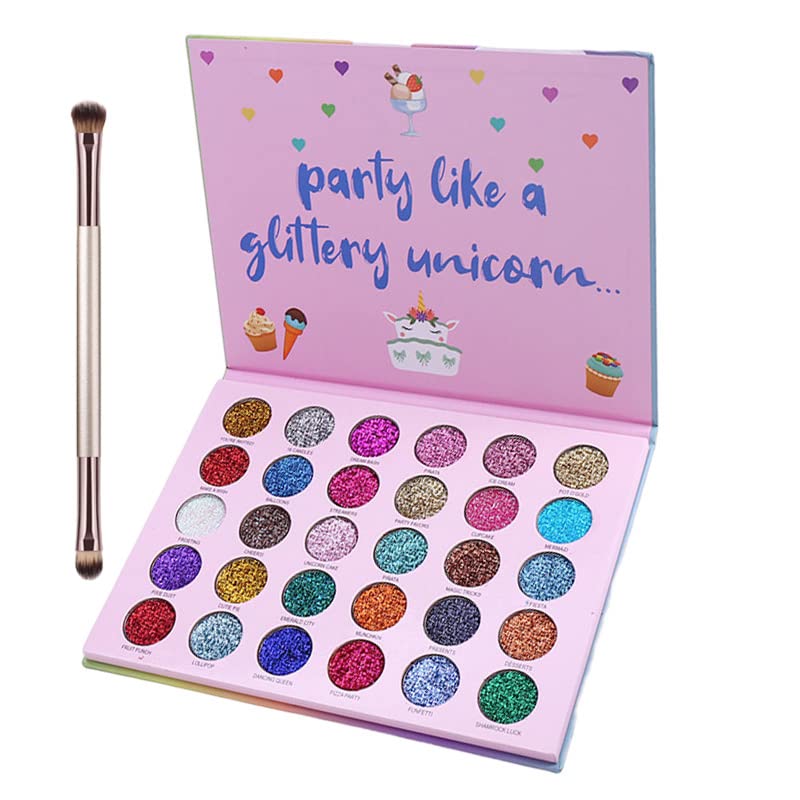 ABELYN 30 Colors Glitter Eyeshadow Makeup Palette Colorful Sparkly Eye Shadow Pallet + 1Pc Eyeshadow Brush Long Lasting Glitter Pressed Powder Palette
