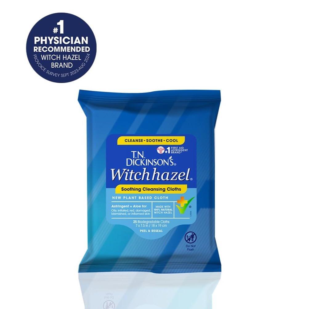 T.N. Dickinson's Witch Hazel New Soothing MultiUse Cleansing Cloth, Clear, 25 Count