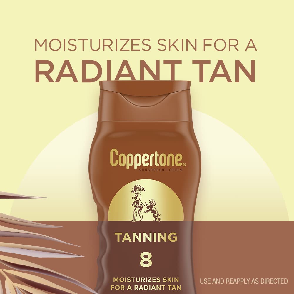 Coppertone Tanning Sunscreen Lotion, SPF 8, Lightweight and Non Greasy Sunscreen, Water Resistant, Oxybenzone Free, Sun Tan Lotion Moisturizes Skin