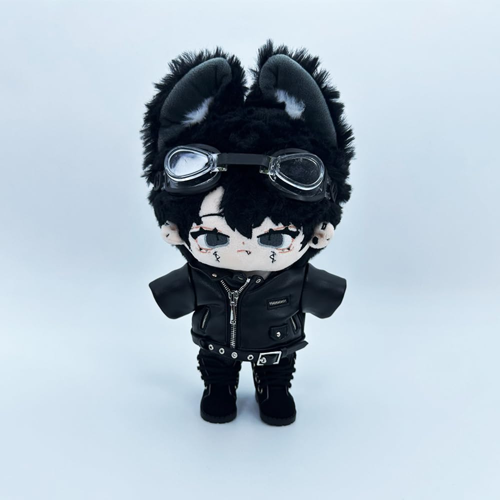 niannyyhouse 20cm Plush Doll Clothes Leather Coat Jeans Glasses Vest Shoes Jacket Outfit 8in Dolls Dress Up (Black-20cm)
