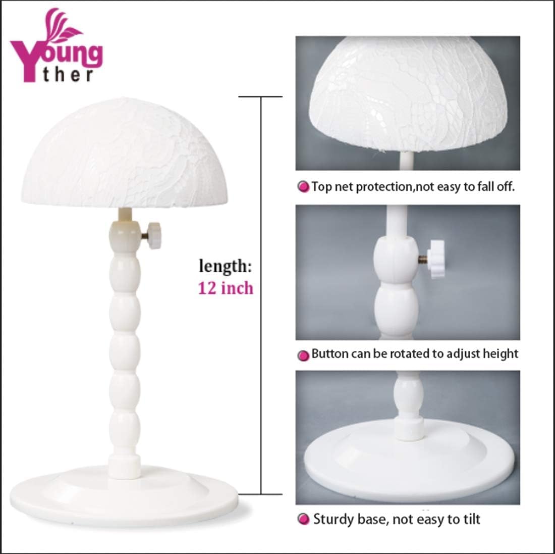Youngther 2Pcs Wig Stand Adjustable Height Hat Display Portable Folding Wig Head Holders Plastic Wig Stand for Styling Wig Hair Drying Display(2 PCS
