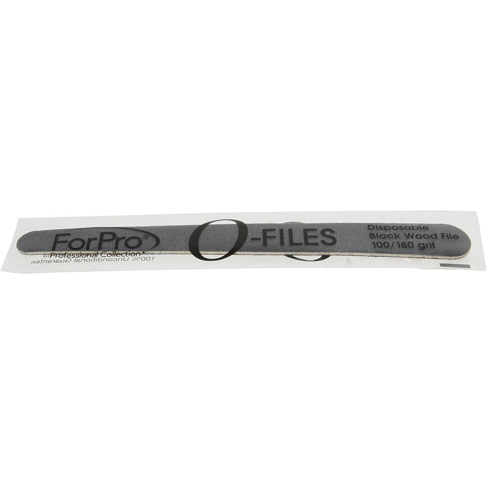 ForPro Professional Collection O-Files Wood Boards, Black, 100/180 Grit, Manicure & Pedicure Nail Files, 6” L x .75“ W, 100-Count