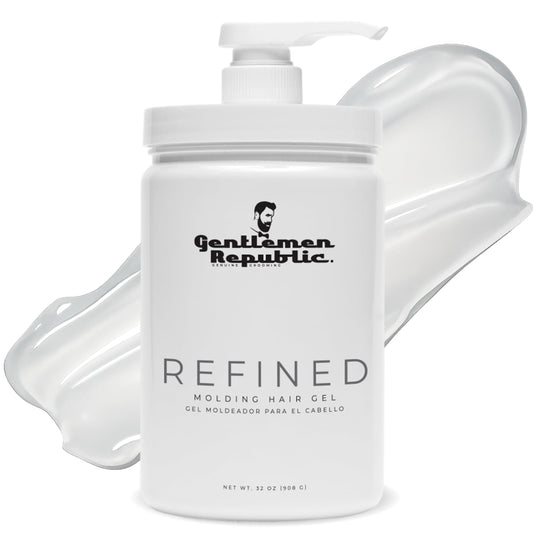 Gentlemen Republic 32oz Refined Hair Gel with Pump for Men - Premium Gel For Men Humidity Resistant & Alcohol-Free - All Day Shine and Hold for All