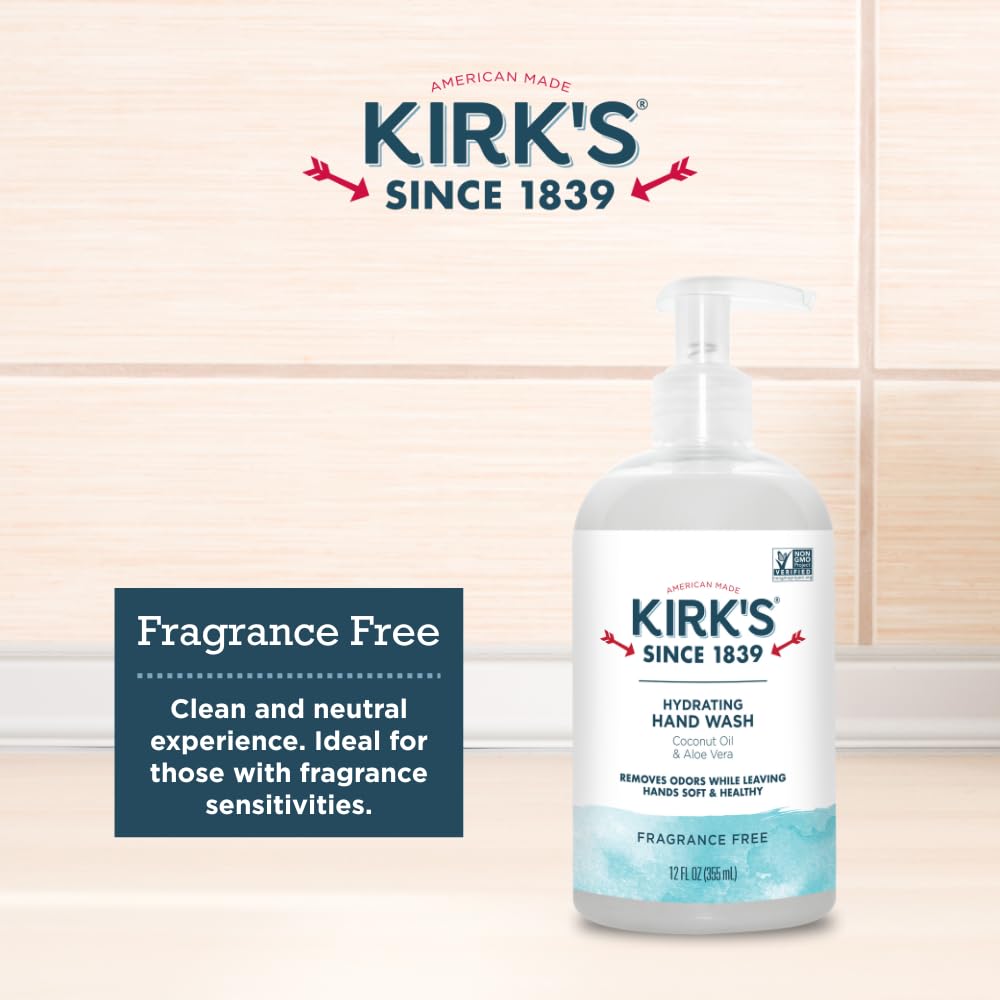 Kirk's Hydrating Hand Wash - Made with Coconut Oil and Aloe Vera, With Odor Neutralizing Technology To Help Eliminate Odors, Non-GMO, Vegan, Fragrance