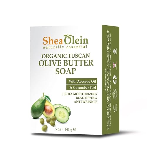 SheaOlein naturally essential Organic TUSCAN OLIVE BUTTER SOAP with Avocado Oil & Cucumber Extract 5 oz Bar (Pack Of Six)