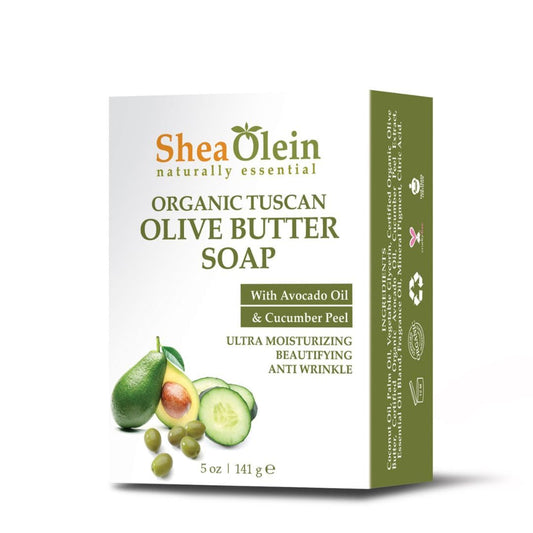 SheaOlein naturally essential Organic TUSCAN OLIVE BUTTER SOAP with Avocado Oil & Cucumber Extract 5 oz Bar (Pack Of Six)