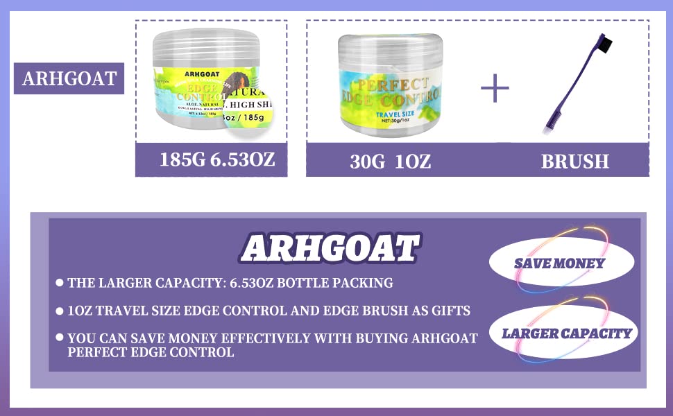 ARHGOAT Edge Control Perfect Performance Long Lasting No White Residue Extreme Strong Hold High Shining with Aloe Natural Formula Hair Gel for Women