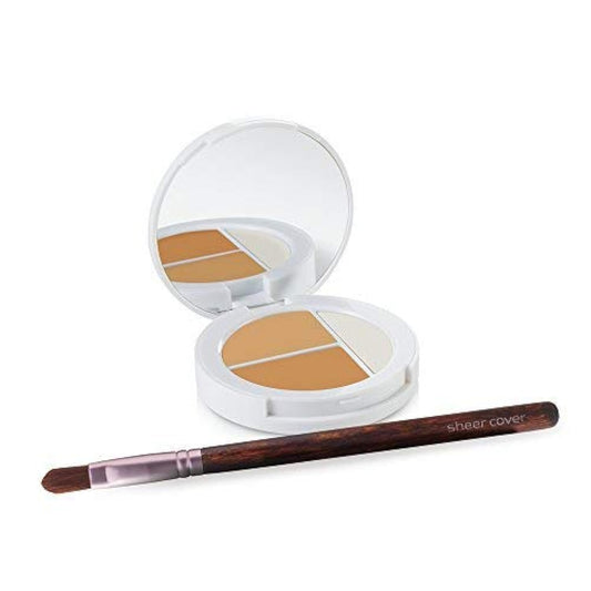 Sheer Cover Studio - Conceal and Brighten Highlight Trio - Two-Toned Concealers - Shimmering Highlighter - Medium/Tan Shade - With FREE Concealer