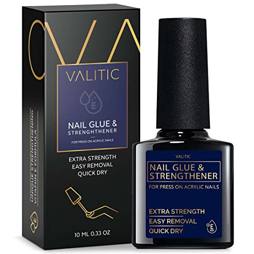 Valitic Strong Nail Glue and Strengthener - Quick Dry Brush On Gel for Long Lasting Nails - Adhesive Bond for False Nails - Strengthener for Nail Tips