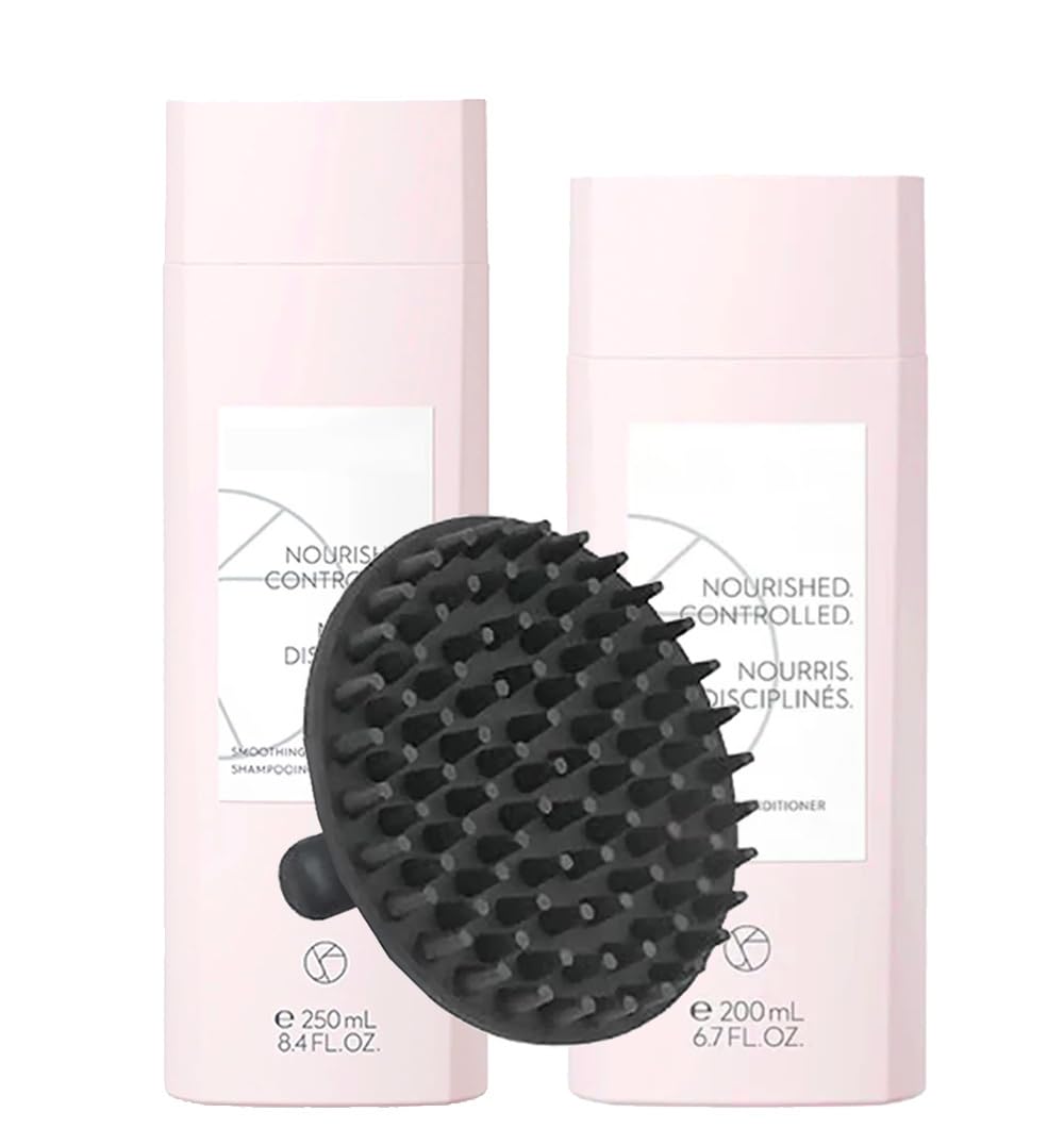 M Hair Designs Scalp Brush + Kera Silk Smoothing Shampoo & Conditioner (Bundle) - Frizz Control, Sulfate-Free, Keratin Hair Care for Smooth, Silky