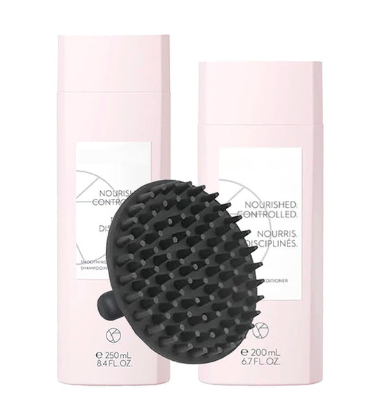M Hair Designs Scalp Brush + Kera Silk Smoothing Shampoo & Conditioner (Bundle) - Frizz Control, Sulfate-Free, Keratin Hair Care for Smooth, Silky