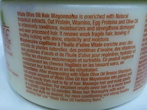 VITALE Olive Oil Hair Mayonnaise 8oz with Oat & Egg Protein and Vitamins - Good on Color & Thermal Treated Hair - for Dry & Damaged Scalp Men, Women