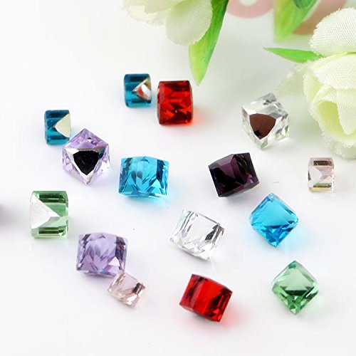 60PCS 3D Cube Square Rhinestone Crystal Glass Nails Beads Decoration Manicure Nail Art 4MM (Colorful) Beauty & Personal Care MEYA