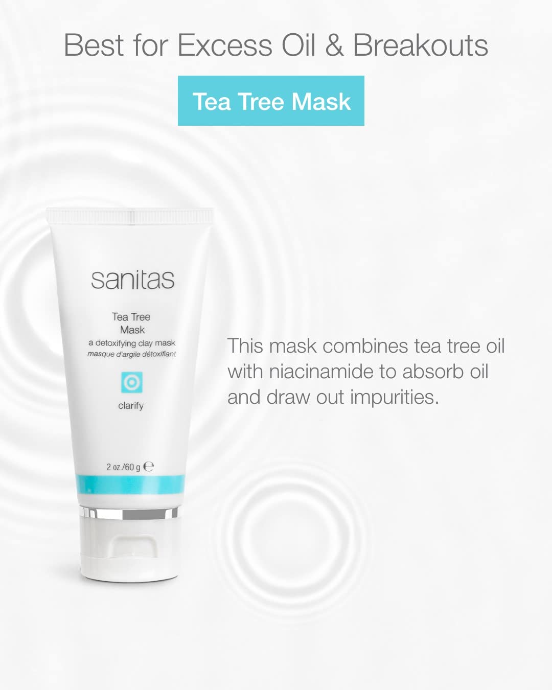 Sanitas Skincare Tea Tree Mask, Purifying Treatment Mask, Detoxifying Clay Blend, Salicylic Acid, 2 Ounces