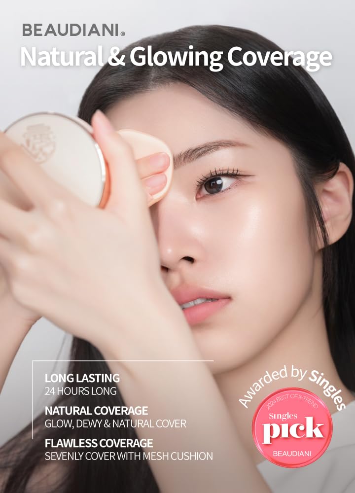 BEAUDIANI Natural Coverage - Mesh Tight Up Cushion - Korean Cushion Foundation, Semi-Matte Radiance, Long-lasting, Travel-Friendly Design (02